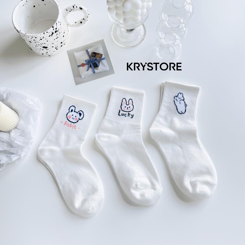 Tất trắng cao cổ nam nữ chất đẹp cotton hình con vật Cute Krystore TC27