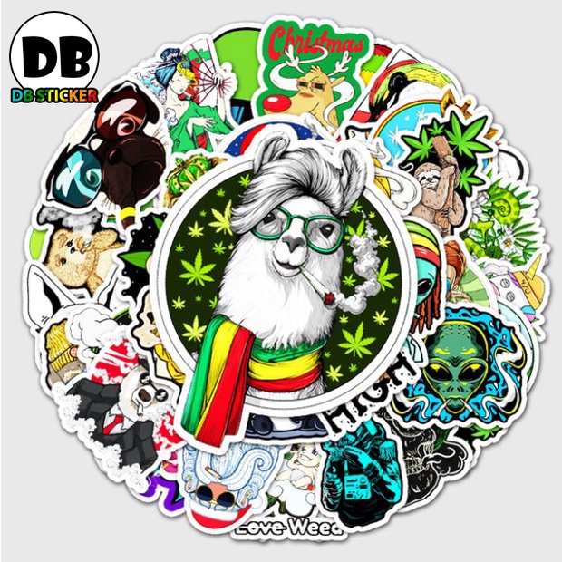 [Set 50 Cái] Sticker dán mũ bảo hiểm chống nước hoạ tiết là Canabis dễ thương - DB.096