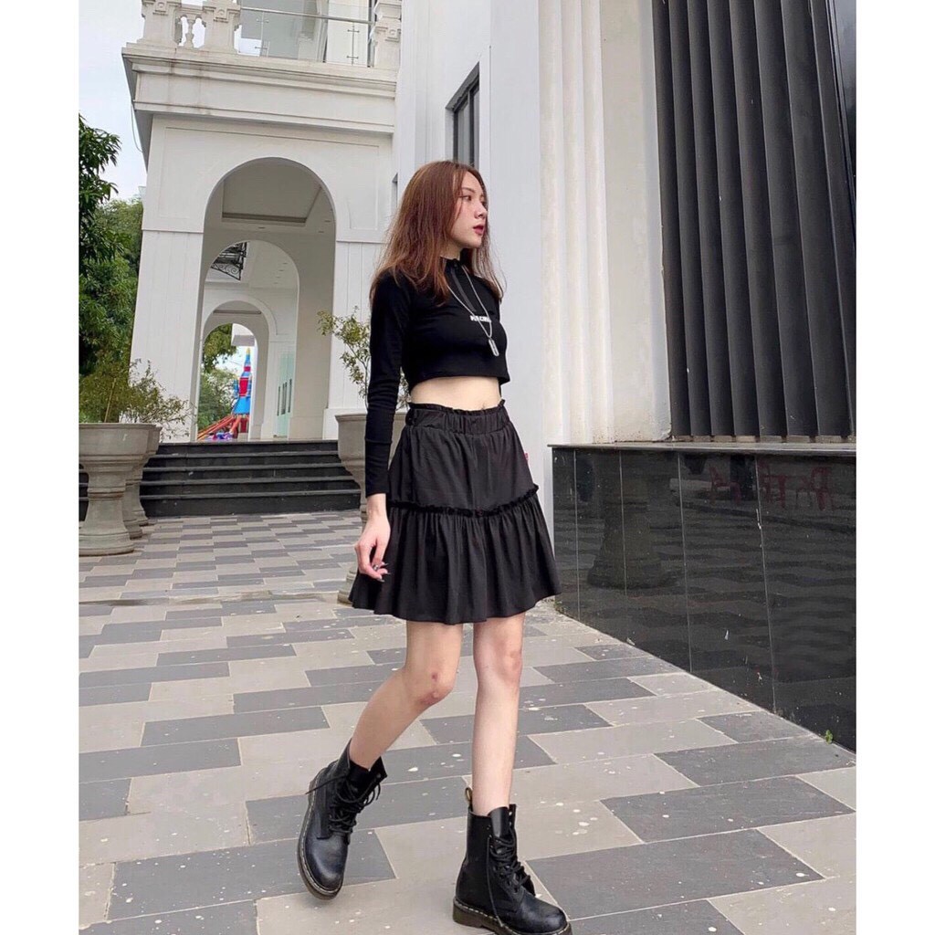 Chân váy chữ A, Chân váy xòe ngắn 2 tầng vải voan nhún bèo phong cách ulzzang 2 lớp | BigBuy360 - bigbuy360.vn