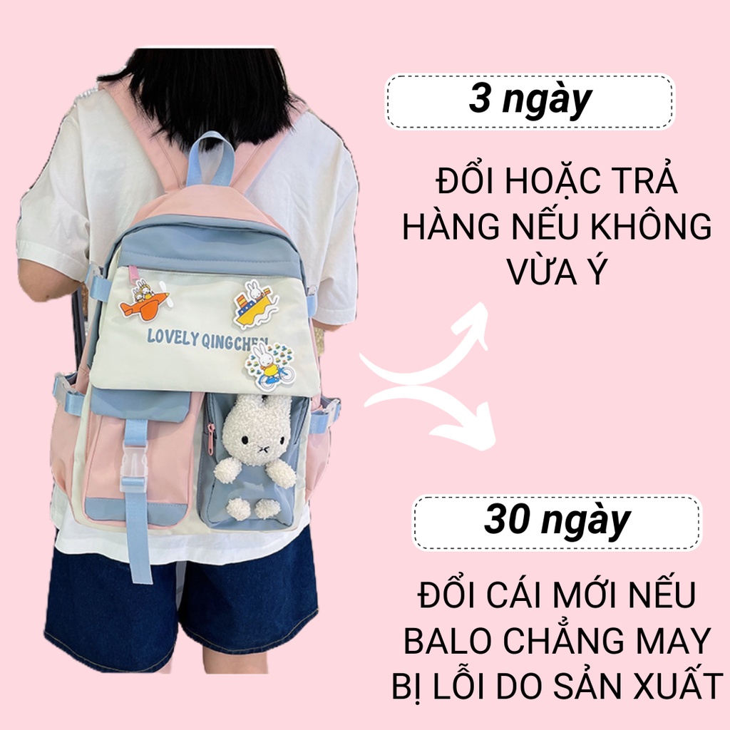 Cặp học sinh nữ dễ thương tặng kèm gấu + 3 sticker G202 - BaloGigo