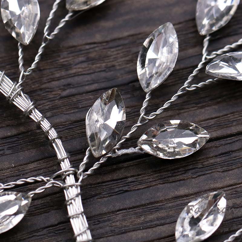 Phụ Kiện Cài Tóc Hình Cành Cây Đính Đá Pha Lê Màu Bạc Xinh Xắn Cho Cô Dâu