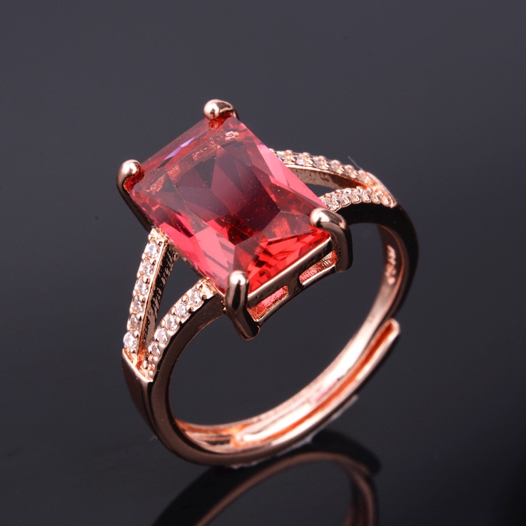 Nhẫn Mạ Vàng Hồng Đính Đá Tourmaline Hình Chữ Nhật Phong Cách Phương Tây