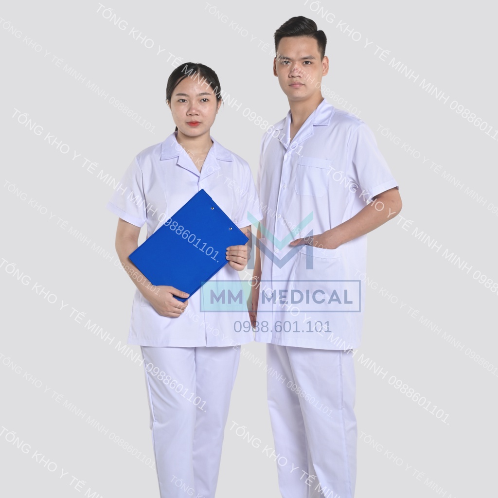 Set bộ DÀI TAY nam nữ quần áo y tế, áo blouse dáng ngắn chùm mông cho y tá, điều dưỡng, dược sĩ, kĩ thuật viên