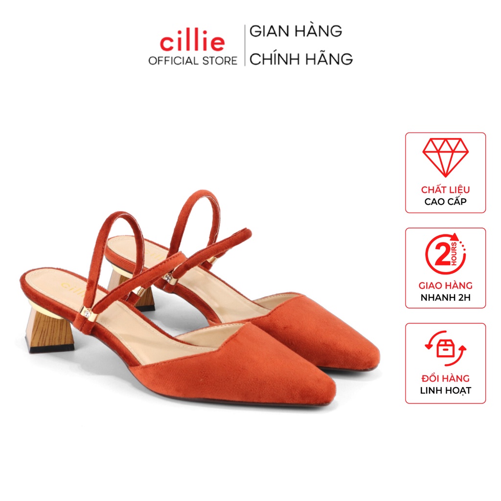 Giày sandal cao gót nữ bít mũi quai ngang phối da lộn gót gỗ cao 5cm độc đáo màu sắc nổi bật đi chơi dạo phố Cillie 1169