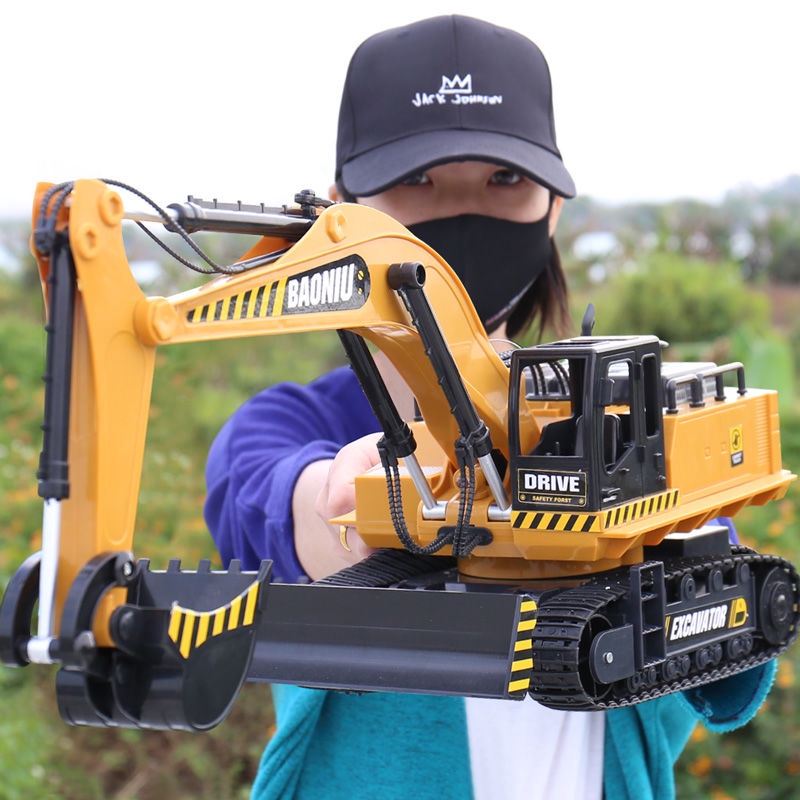 Máy xúc điện trẻ em điều khiển từ xa đồ chơi cậu bé máy xúc điện mô hình xe kỹ thuật mô phỏng xe hợp kim máy móc