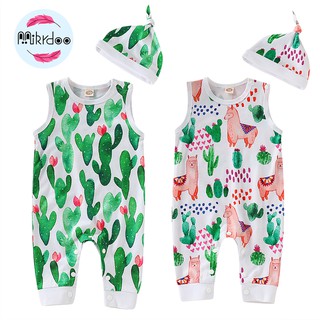 Set áo liền quần và mũ Mikrdoo in hình cây xương rồng dễ thương cho trẻ