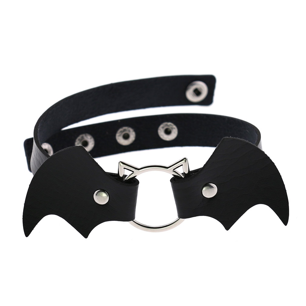 Vintage Punk Gothic Harajuku Cosplay Black White PU leather Bat Choker Necklace for women Men Statement Neckaces Jewelry