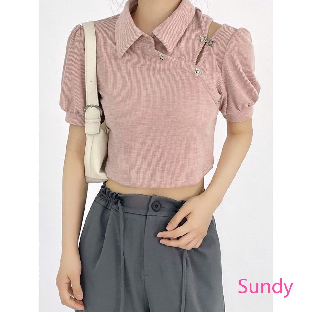 Áo Croptop Trễ Vai Hoạ Tiết Bướm Phong Cách Vintage