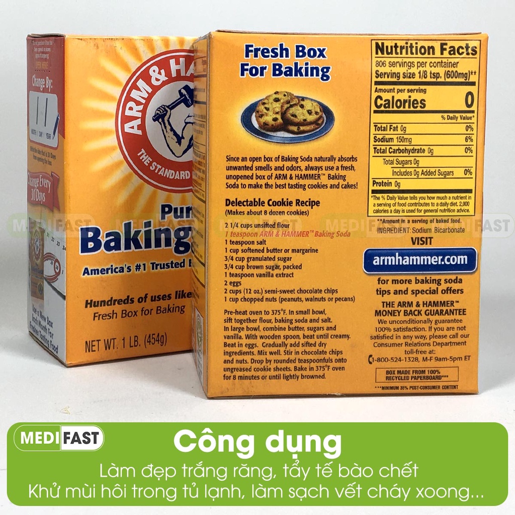 Baking Soda - Bột làm trắng răng, giúp tẩy tế bào da chết - Nhập khẩu từ Hoa Kỳ