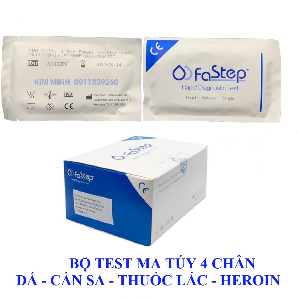 Bộ test nhanh Ma túy tổng hợp 4 chân Fastep nhập khẩu USA (Que thử phát hiện Cần sa, Heroin, Đá, Heroin)