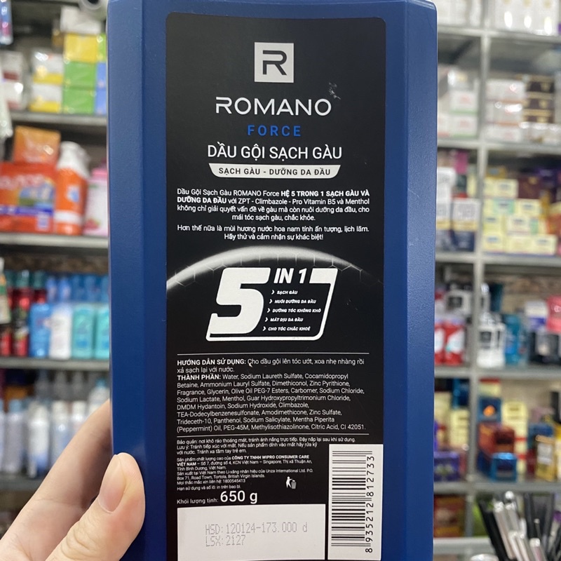 Dầu gội sạch gàu Romano Force 5 in 1 650g