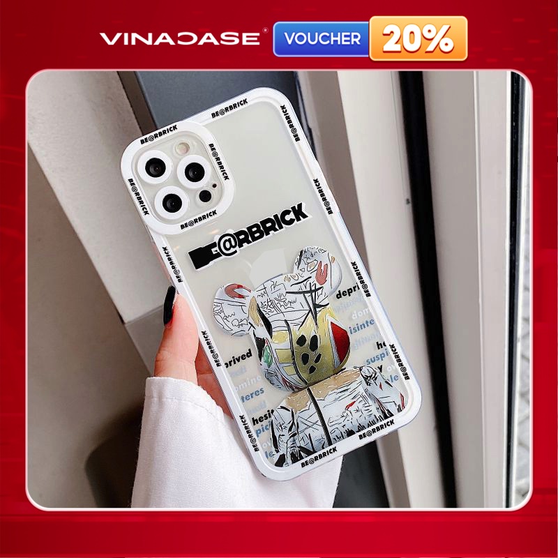 Ốp lưng Vina Case Iphone 6S/6 Plus/7G/8G/X/Xs/11/12/....dẻo trong viền vuông bảo vệ camera in hình Bearbrick viền