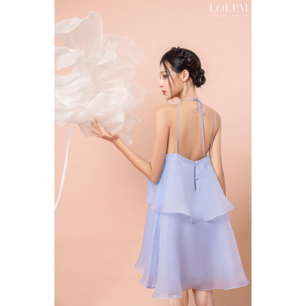 Đầm xòe 2 dây LOLEM DX357 hở lưng vải organza không nhăn giữ form lâu