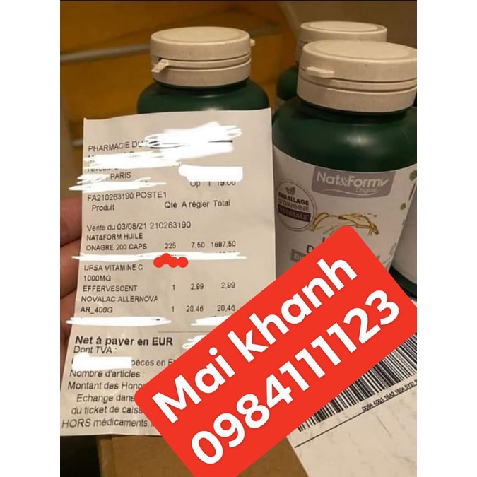 Tinh Dầu Hoa Anh Thảo Hữu Cơ Pháp NAT &amp; FORM, 200 viên