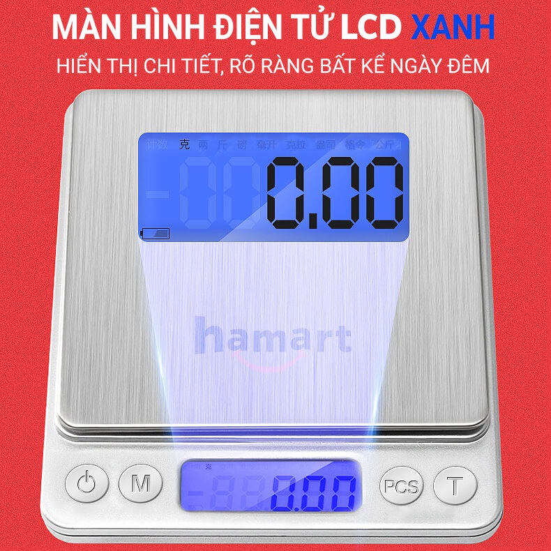 Cân Tiểu Ly Điện Tử Mini I3000 Hamart Cân Gia Vị Nấu Ăn Nhà Bếp Cao Cấp 3kg/0.1g Màn LCD Chuẩn Xác Tiện Lợi