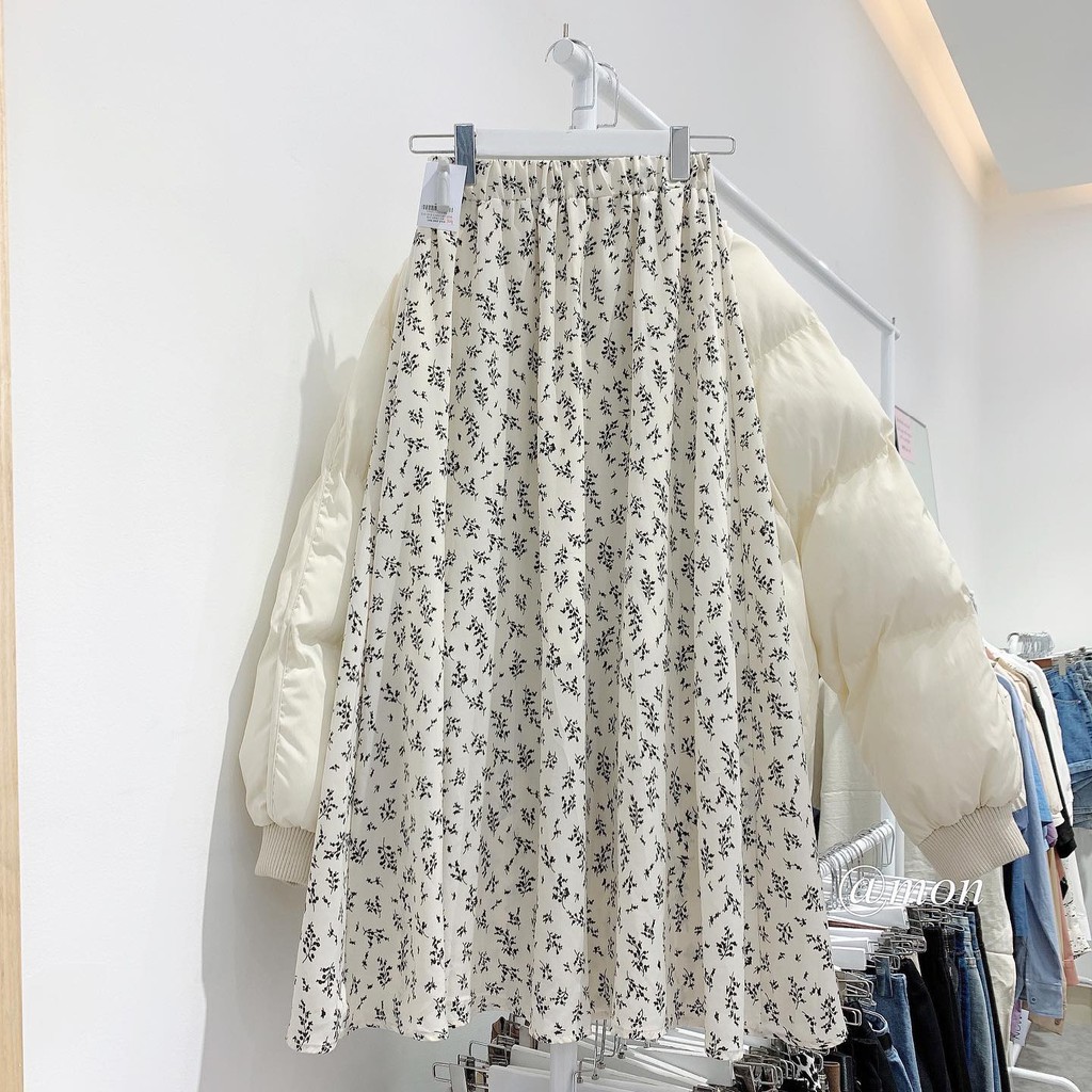 2101619 Chân váy midi hoa nhí dáng dài chất voan cát mềm mát có lót trong dày dặn không lộ freesize | BigBuy360 - bigbuy360.vn