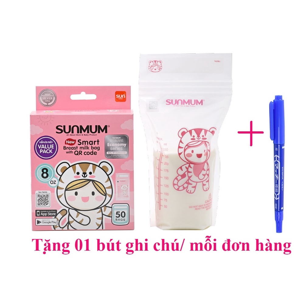 Hộp 50 túi, 30 túi trữ sữa Sunmum Thái lan dung tích 250ml