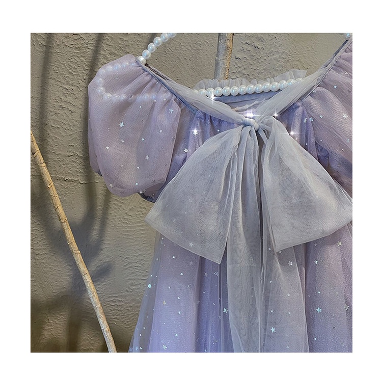 Đầm Công Chúa Phối Ren Lưới Tay Phồng Phong Cách Phương Tây Thời Trang Mùa Hè Cho Bé Gái