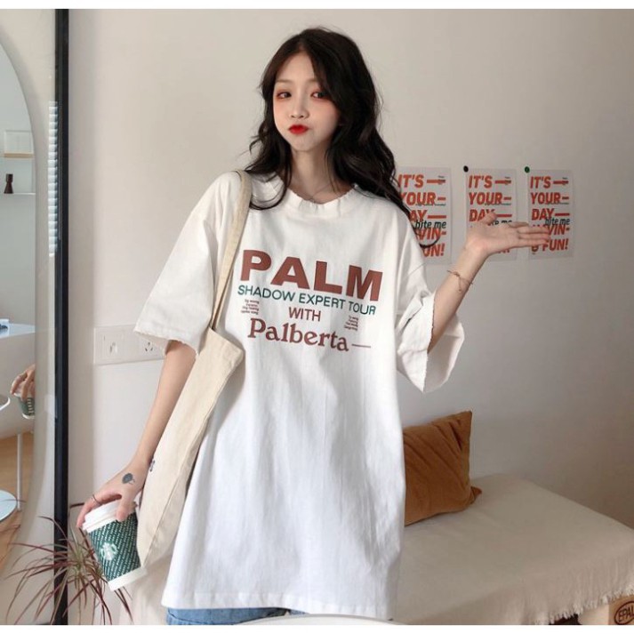 Áo thun tay lỡ G1SHOP vải coton dày dặn, co dãn, form rộng - PALM