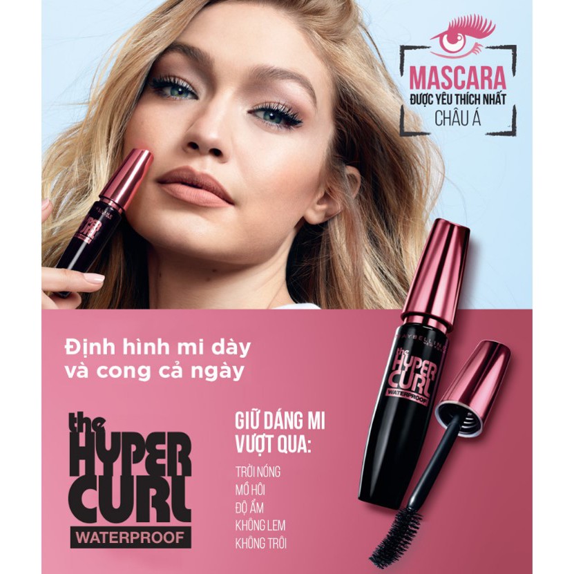 Mascara Dài Mi Và Cong Mi Maybelline New York Hyper Curl Waterproof Không Lem Không Trôi 9.2ml