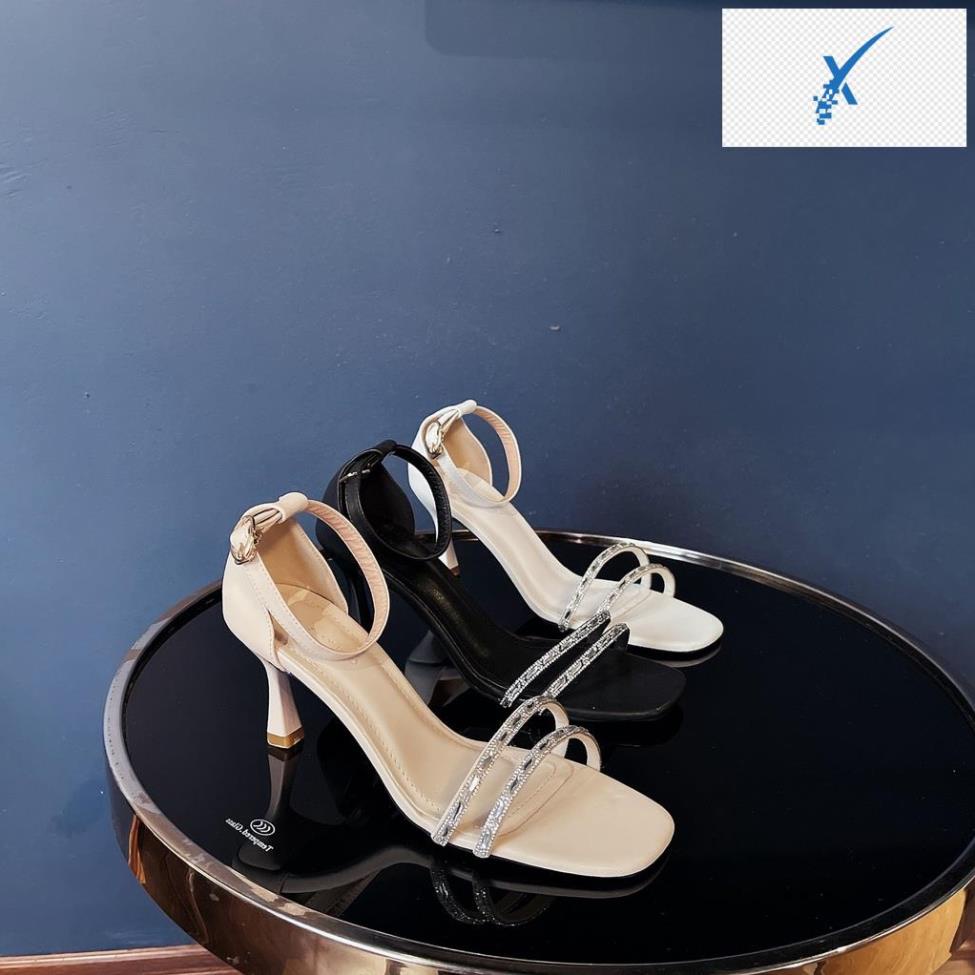 🖐️ Sandal gót nhọn DEMIN sandal cao gót quai đính đá đế 7cm DSD090 🖐️