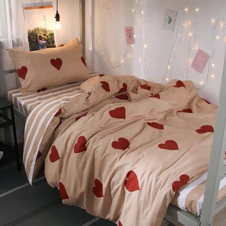 Bộ chăn ga cotton poly tim đỏ