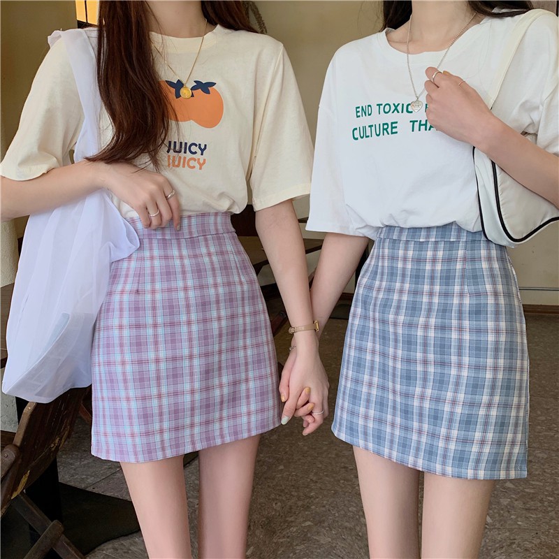 Chân Váy Chữ A Xiaozhainv Lưng Cao Họa Tiết Sọc Caro Phong Cách Cổ Điển | BigBuy360 - bigbuy360.vn