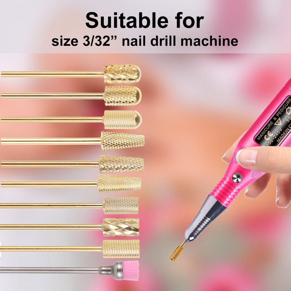 [Hàng mới về] Mũi khoan dũa móng nghệ thuật tẩy sơn gel acrylic bằng thép vonfram cacbua chuôi 3/32 nhiều hình dạng