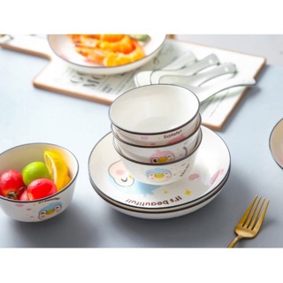 Sét bát đĩa gốm sứ Nhật Bản hai màu