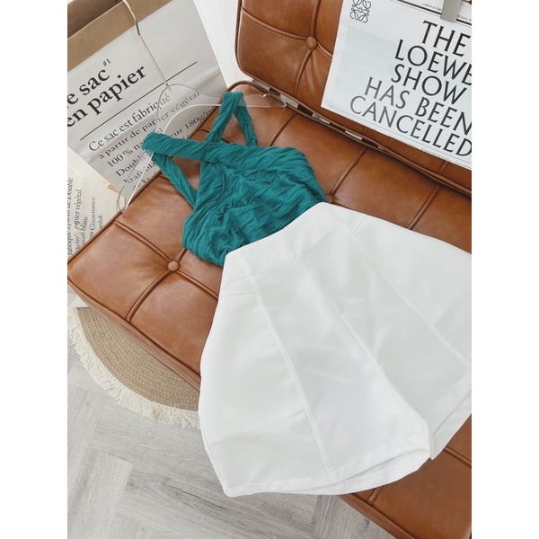 SET ÁO YẾM XỐP XANH + QUẦN SHORT TRẮNG