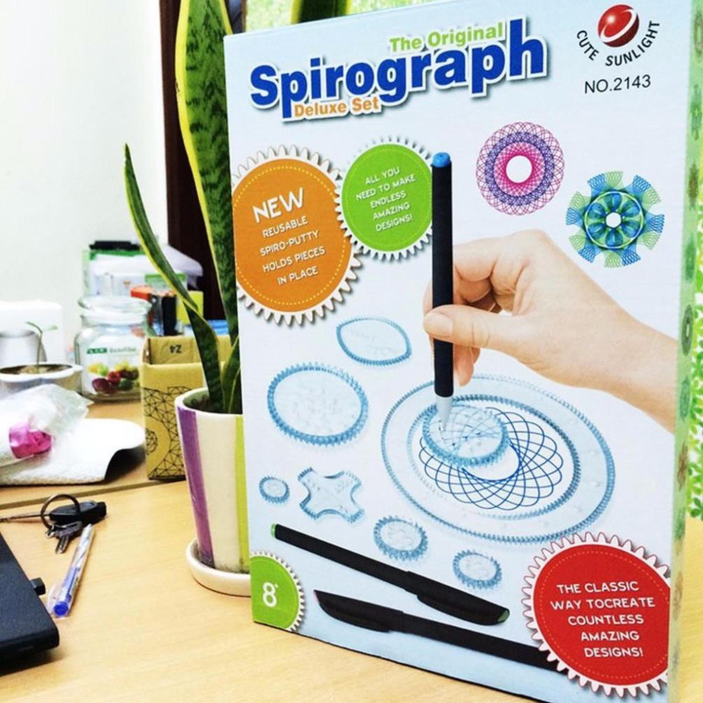 (Tặng 3 bút) Bộ thước vẽ họa tiết sáng tạo Spirograph No 2143