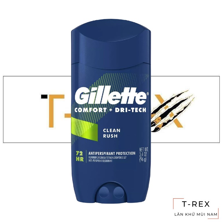 [NEW] Lăn Khử Mùi Gillette Comfort + Dri-Tech Clean Rush 96Gr (Sáp Trắng)