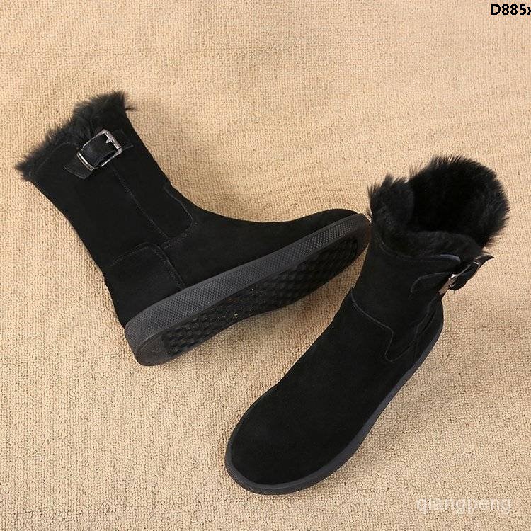Giày bốt Cotton phối lông cừu ấm áp theo phong cách mùa đông dành cho nữ