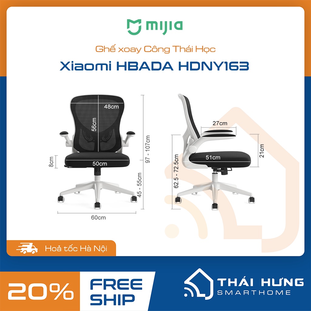 Ghế Xoay Văn Phòng Cao Cấp Công Thái Học Xiaomi HBADA HDNY163