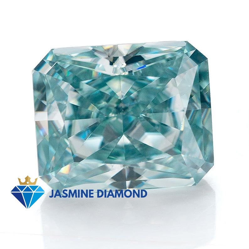 Kim cương nhân tạo Mỹ Moissanite giác cắt Radiant màu xanh ngọc