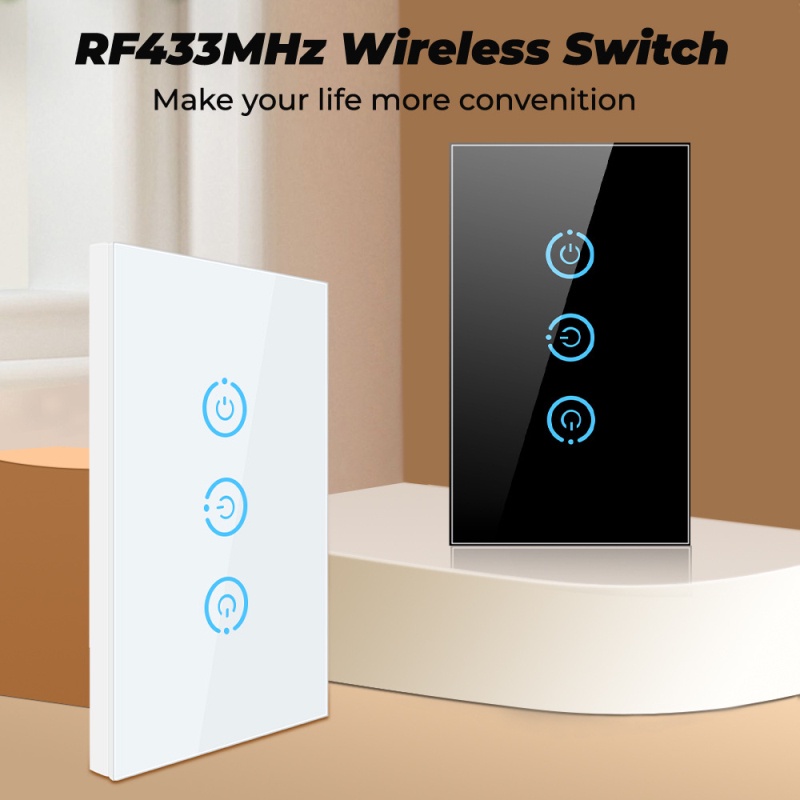⚡Ready stock⚡120 Wireless RF433 Switch Smart Touch Switch Panel 1/2/3gang  Freely Stick Wireless Switch