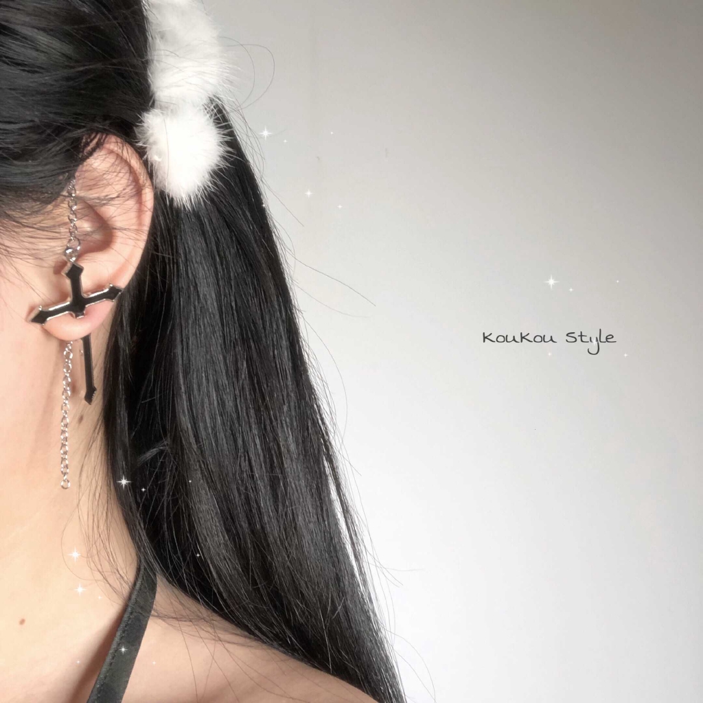 Khuyên Tai Chuỗi Xích Hình Thánh Giá Cá Tính 22144