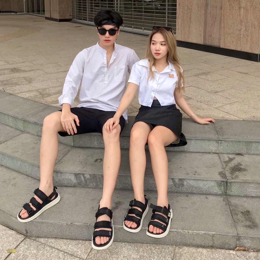 Giày Sandal Nam Nữ Học Sinh Đi Học Quai Chéo Thời Trang Chính Hãng YANKI Streetstyle YK279 - Black White