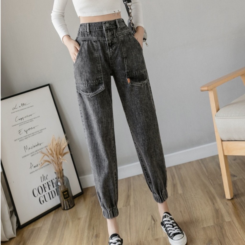 Quần Jeans Nữ QJ21 Chất Vải Mềm Cạp Co Giãn Ống Côn Phong Cách Hàn Quốc