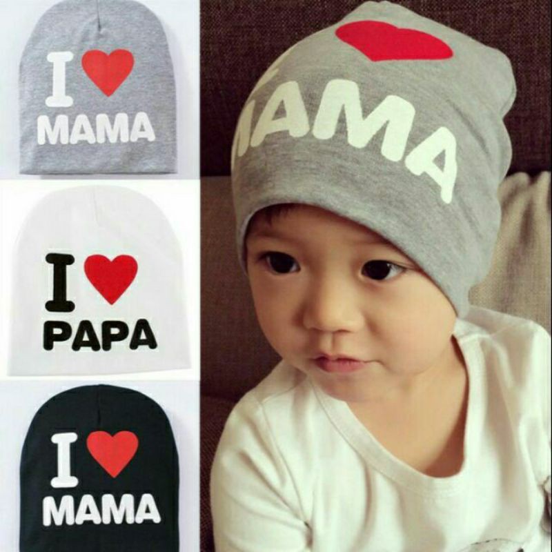 Mũ cotton I love papa mama cho bé sơ sinh