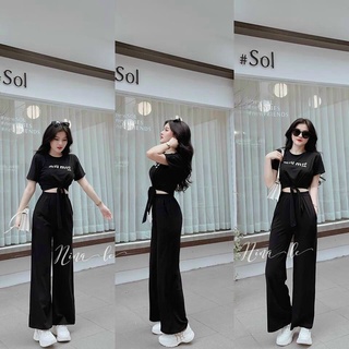 [inbox lấy sỉ] Set Bộ Quần Ống Rộng Áo Croptop Thắc Nơ Bụng Siêu Thoải Mái