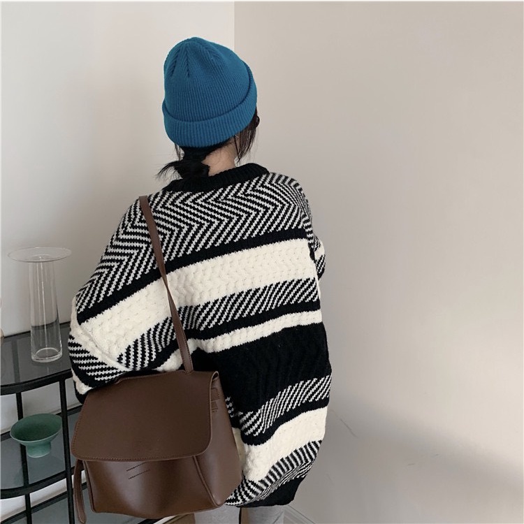Áo len nữ hàn quốc form rộng kẻ sọc ngang 2021, áo sweater nữ len form rộng dệt kim | BigBuy360 - bigbuy360.vn