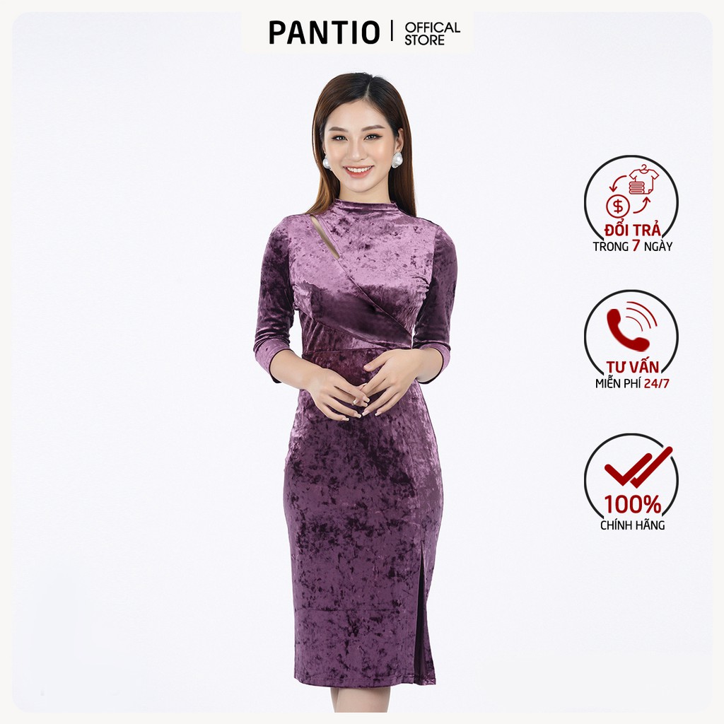 Đầm công sở chất liệu nhung dáng ôm xẻ tà FDD9034 - PANTIO