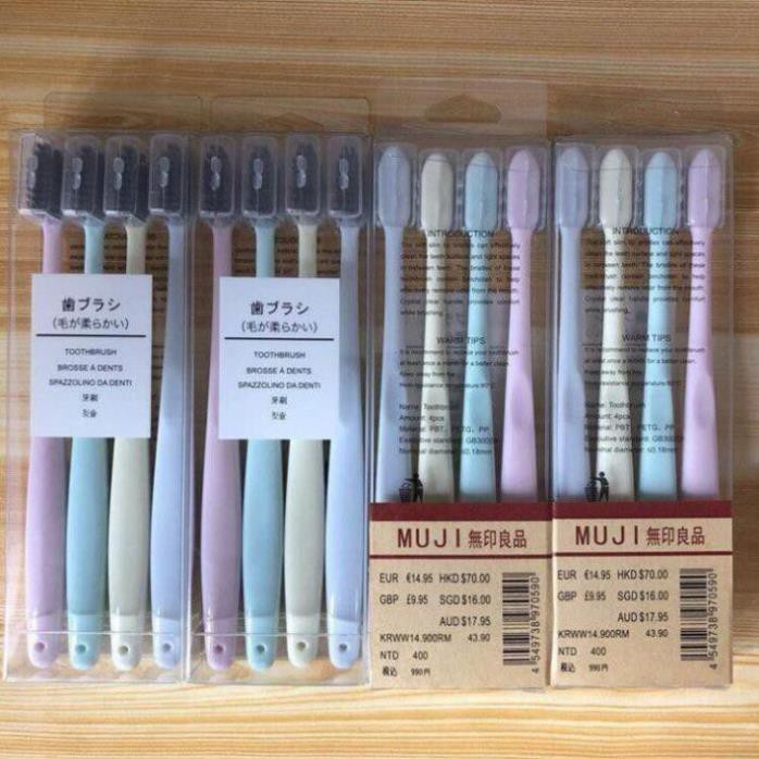 Set 4 bàn chải đánh răng than tre lúa mạch Muji hàng xuất Nhật.