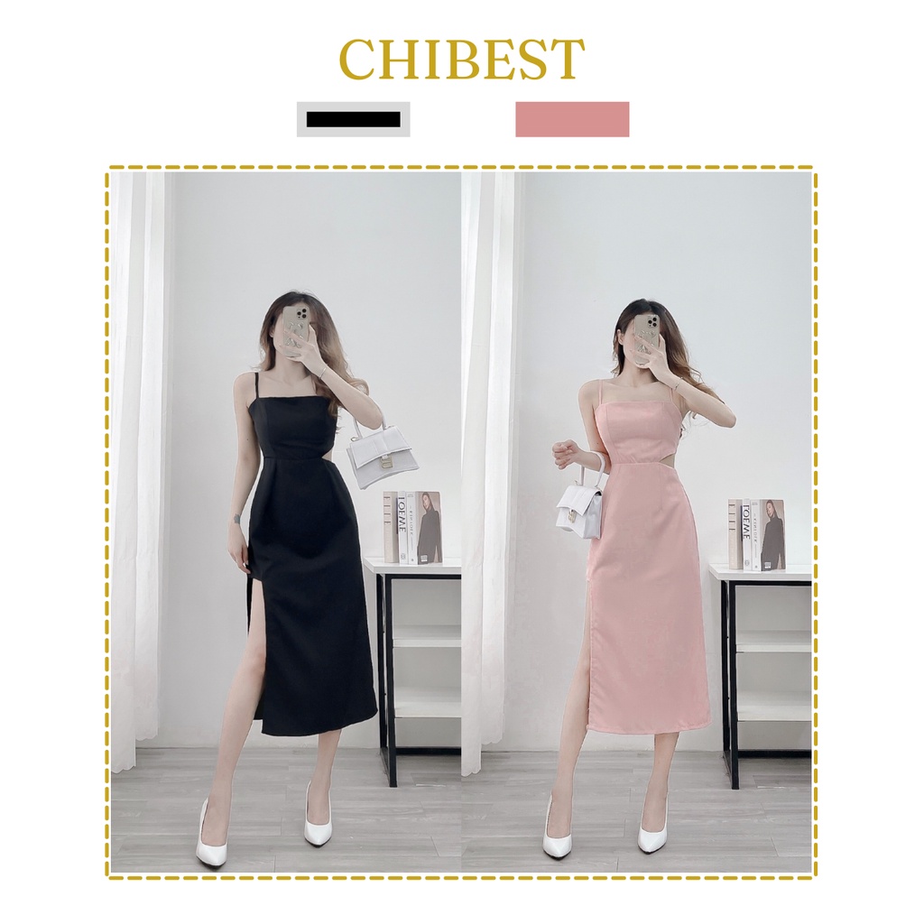 Đầm đi tiệc midi body 2 dây cut eo  xẻ đùi quyến rũ dạ hội ADB75 CHIBEST