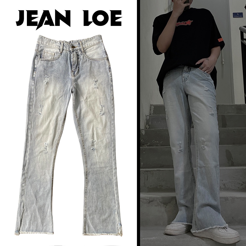 Quần jean ống loe DUSTY STUDIO cào rách xẻ gấu (Flare Jeans)
