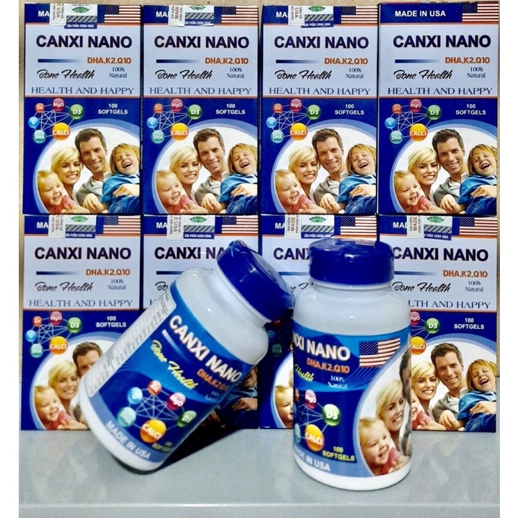 CANXI NANO DHA, K2, Q10, HỖ TRỢ PHÒNG CHỐNG CÒI XƯƠNG, BỔ XUNG CANXI CHO PHỤ NỮ MANG THAI (lọ 100viên)