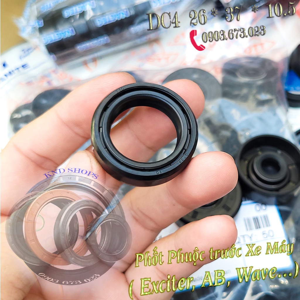 Phốt phuột nhớt giảm sóc trước TTO DC4 26*37*10.5 02 lò xo dùng Yamaha Nouvo, Sirius, NVX, Exiter, Mio,...