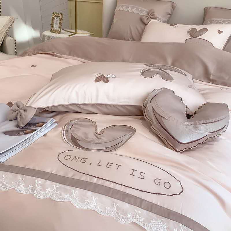 Bộ CHĂN GA GỐI LỤA TENCEL 100s TIM NÂU BE gam màu ĐỘC - LẠ / mẫu CHĂN GA CƯỚI siêu cao cấp / set 7 chi tiết
