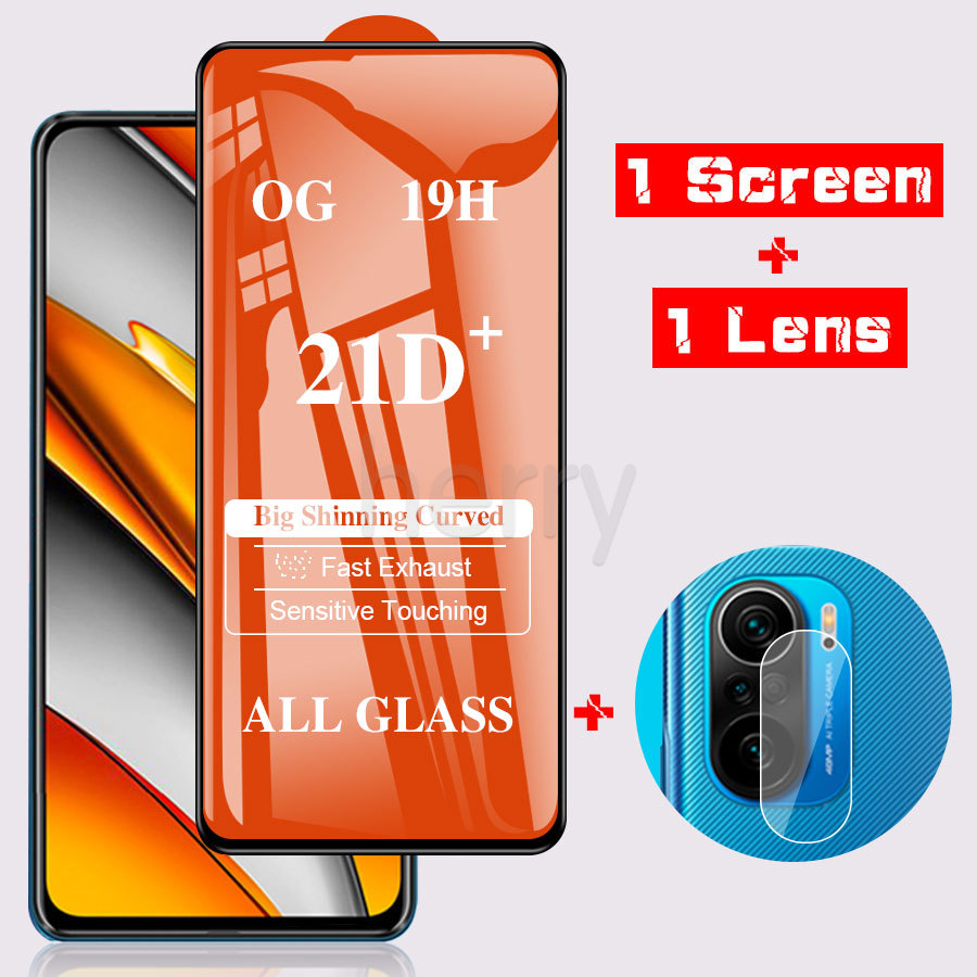 2 trong1 21D Mặt trước và Bảo Vệ Camera Full Màn keo đầy đủ Kính Cường lực Bảo Vệ Màn Hình Cho Xiaomi Redmi Note 10 10s 9 9s 8 7 Pro 9a 9c K40 K30 K20 Mi 10t 9t Pocophone F1 Poco F2 M3 F3 X3 Chống Trầy Chống vết dầu bám dính tốt HD
